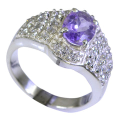 Amethyst Halo German Silver Purple Gemstones Mid weight Artisan Ring Jewellery