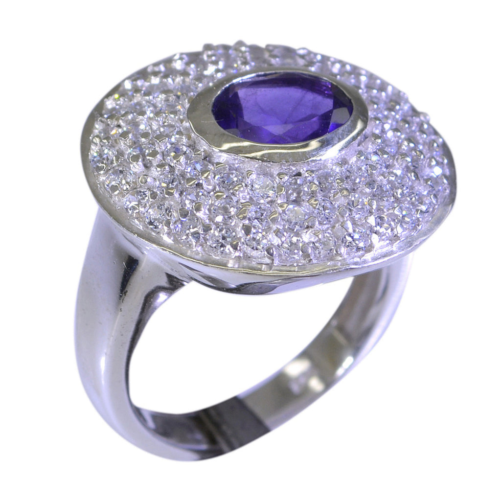 Amethyst Halo Moroccan 925 Sterling Silver Purple Gems Eye catching Contemporary Ring Jewellery