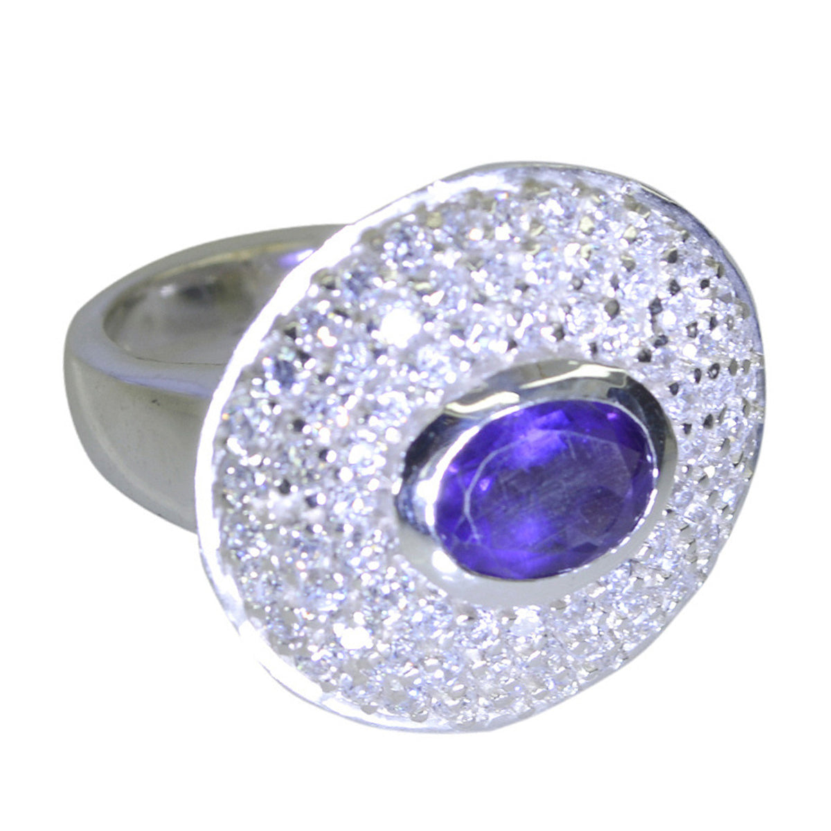 Bague marocaine contemporaine en argent sterling 925 avec améthyste et pierres violettes Image secondaire du produit