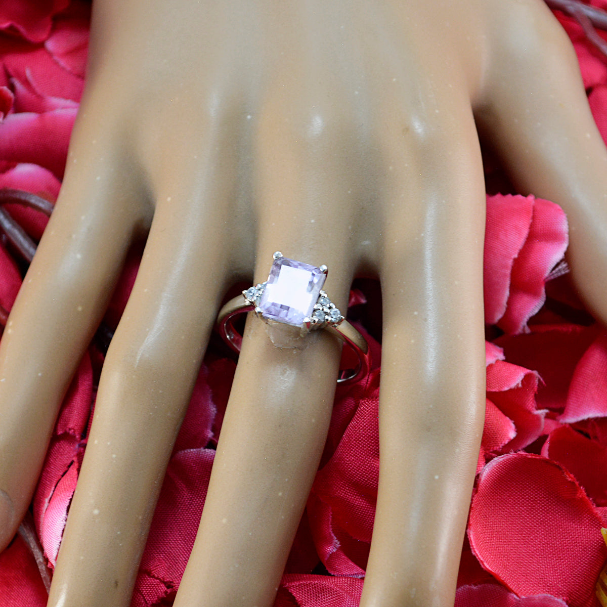 Amethyst Halo German 925 Silver Purple Gems Slim Contemporary Ring Jewelry