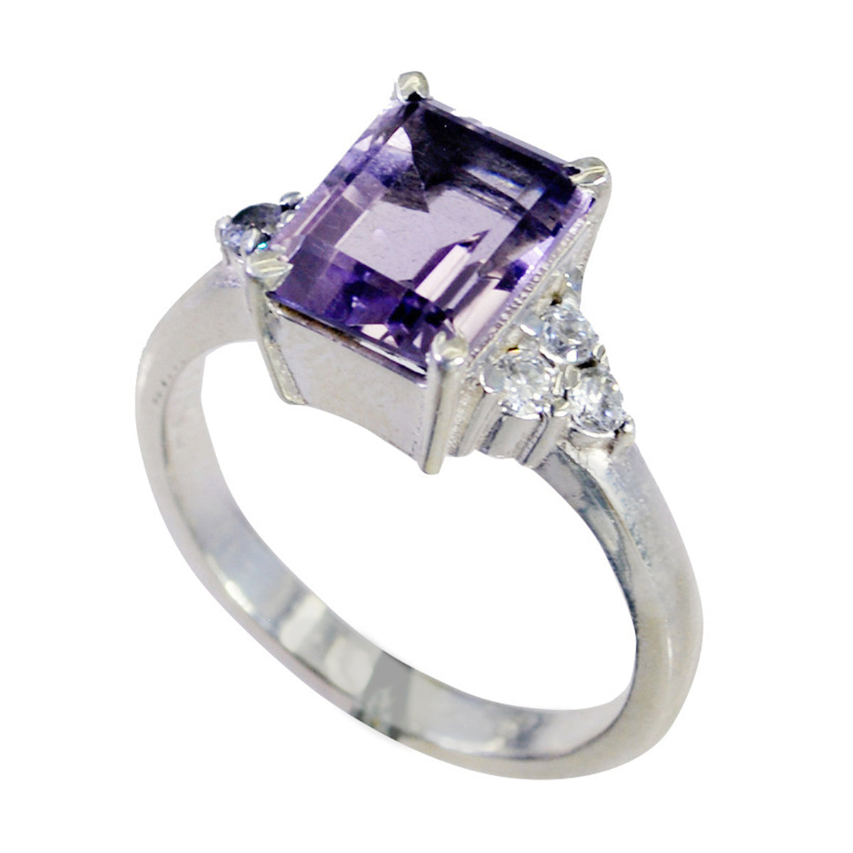 Amethyst Halo German 925 Silver Purple Gems Slim Contemporary Ring Jewelry