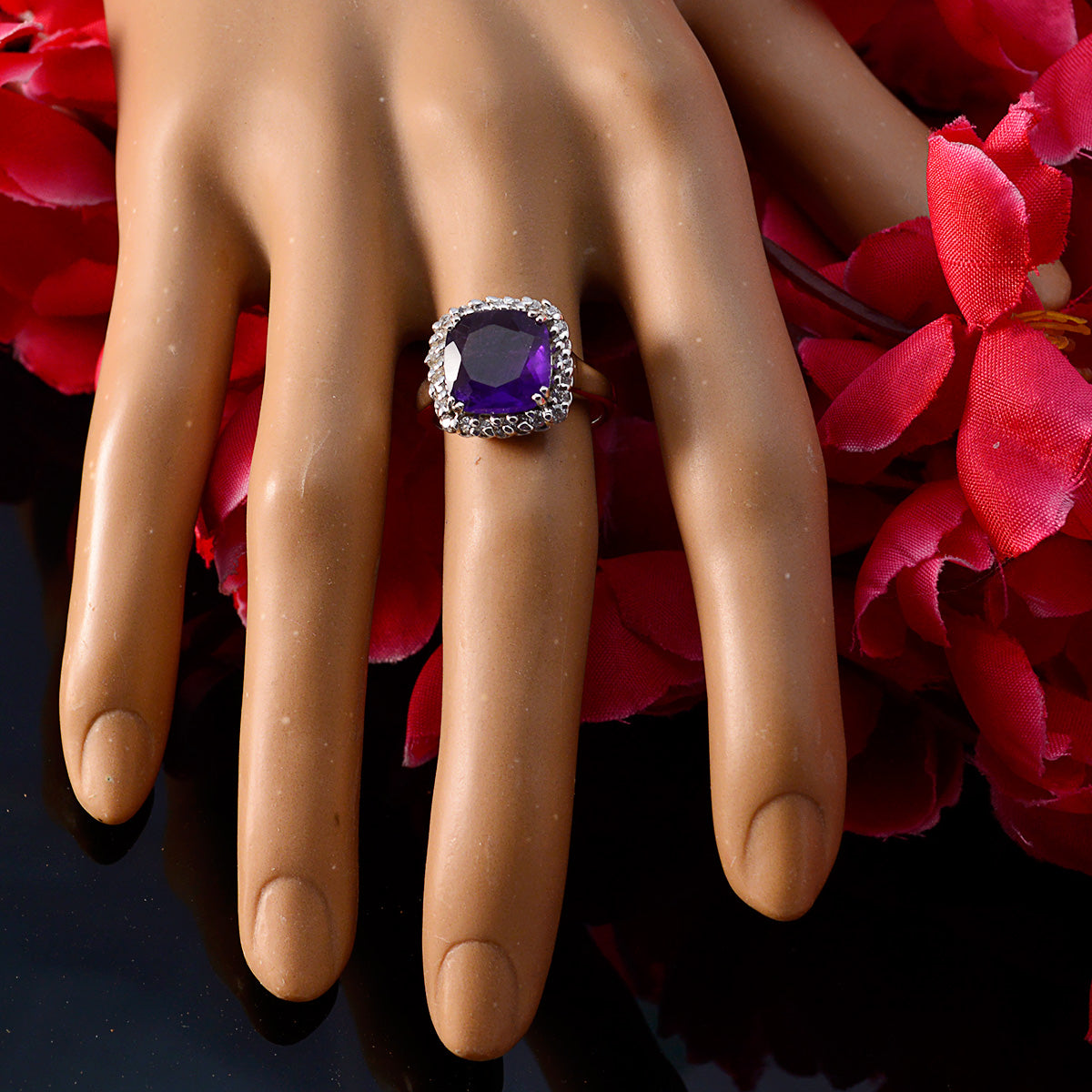 Amethyst Halo Moroccan Sterling Silver Purple Gemstone Classic Sophisticated Ring Jewellery