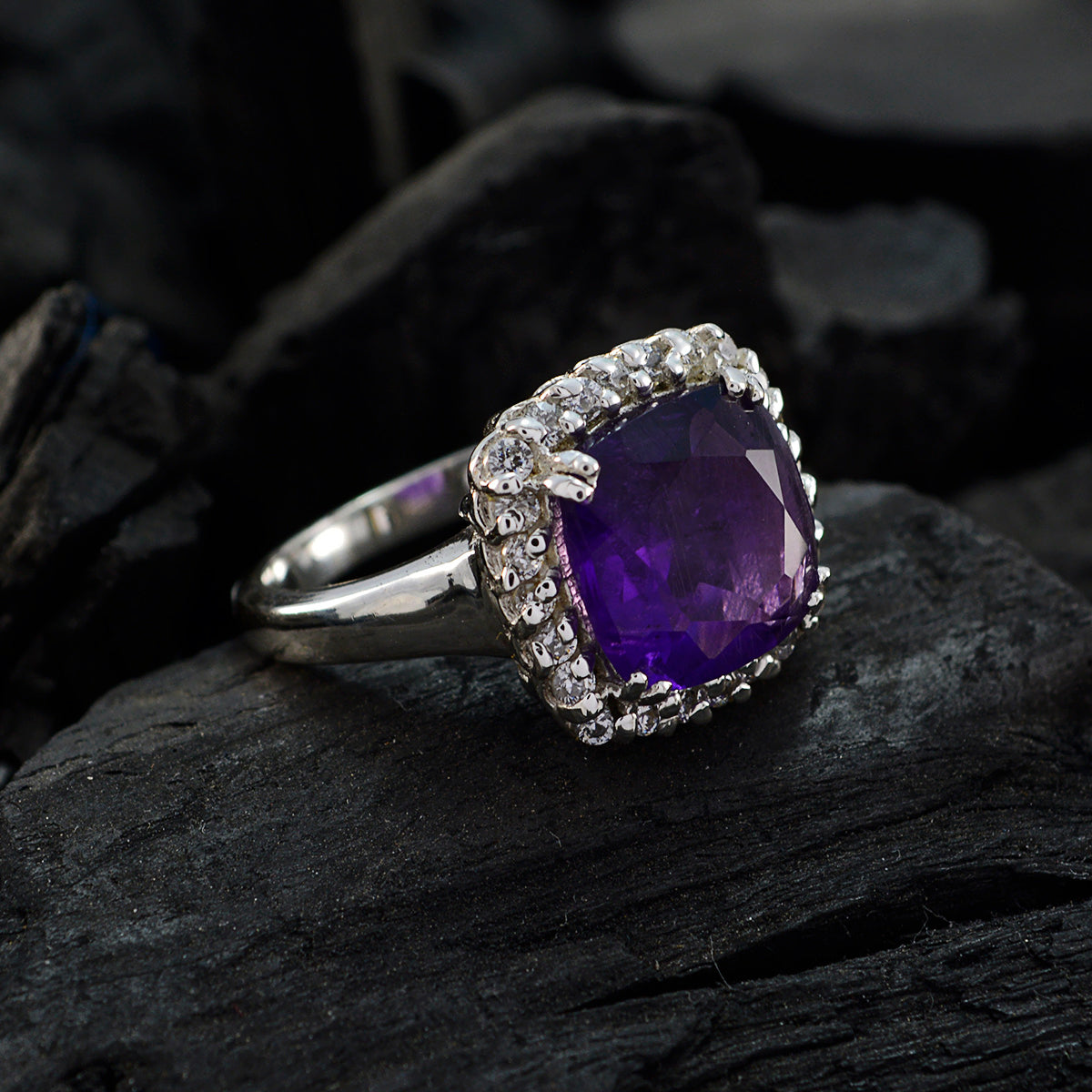 Amethyst Halo Moroccan Sterling Silver Purple Gemstone Classic Sophisticated Ring Jewellery
