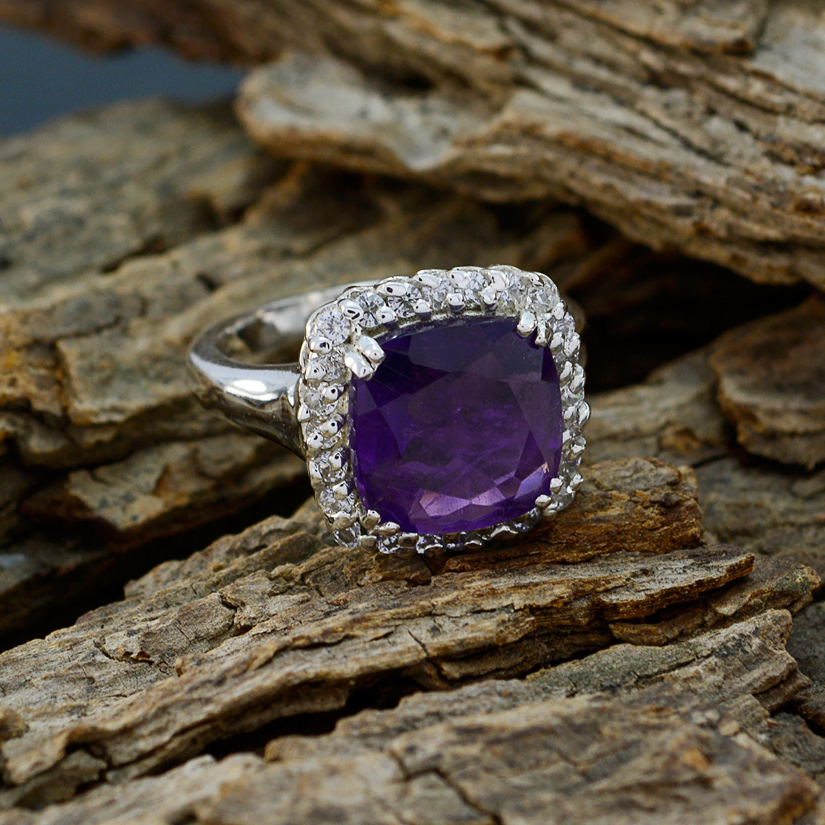 Amethyst Halo Moroccan Sterling Silver Purple Gemstone Classic Sophisticated Ring Jewellery