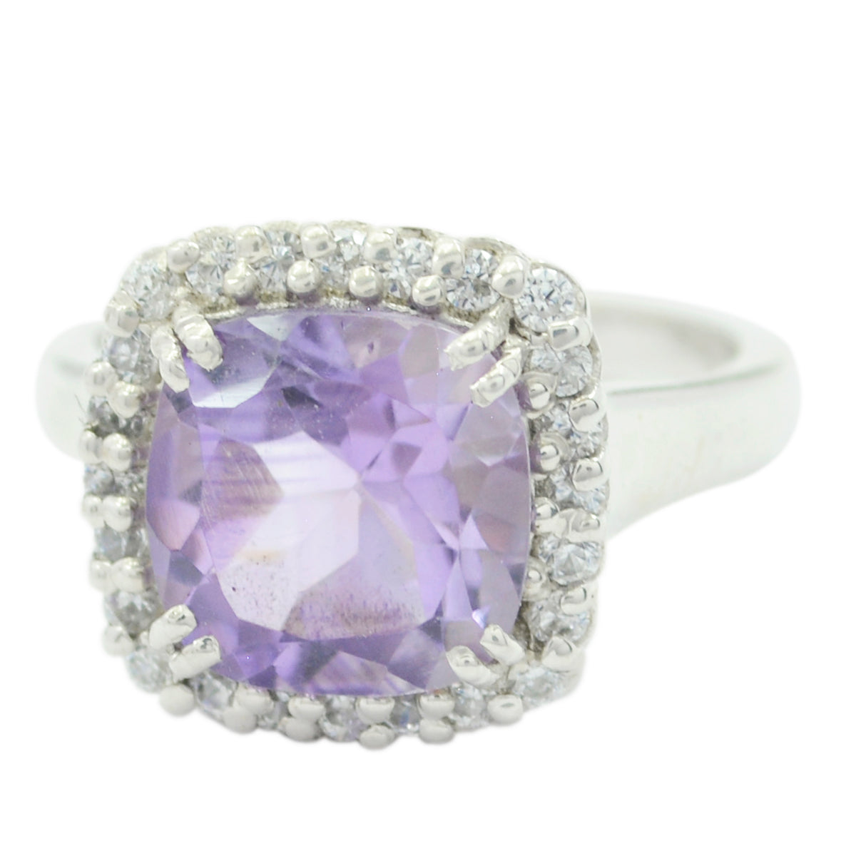 Bague marocaine en argent sterling avec halo d'améthyste et pierres précieuses violettes, bijou sophistiqué et classique Image secondaire du produit