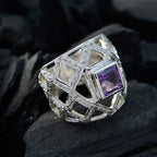 Amethyst Halo German Silver Purple Gemstones Essential  Abstract Ring Jewellery