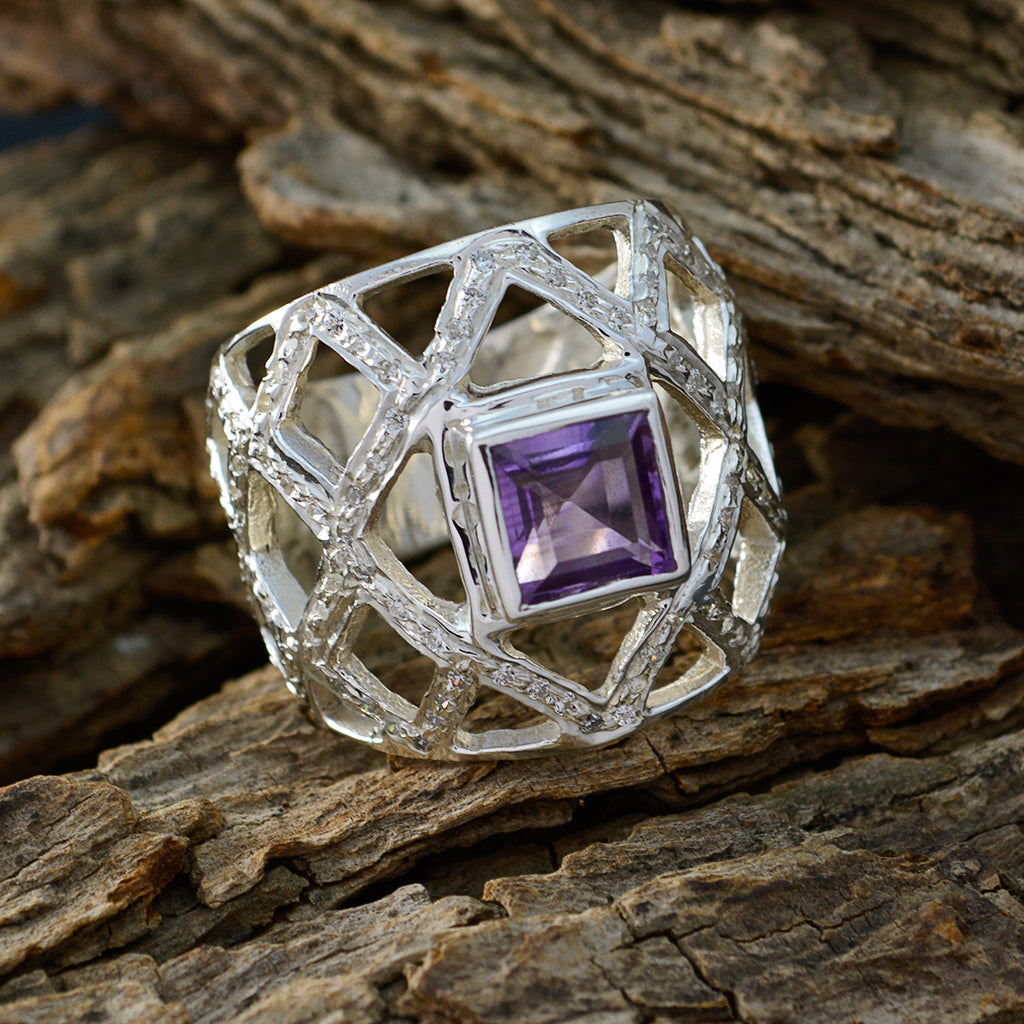Amethyst Halo German Silver Purple Gemstones Essential  Abstract Ring Jewellery
