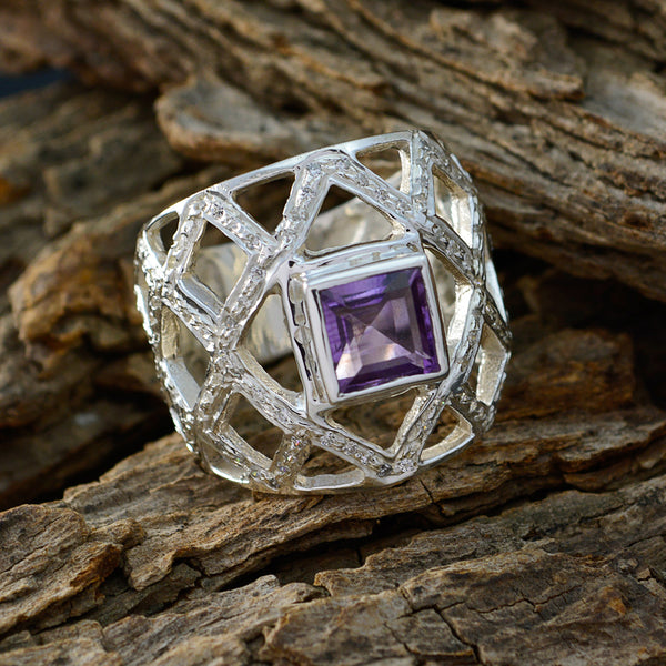 Amethyst Halo German Silver Purple Gemstones Essential  Abstract Ring Jewellery