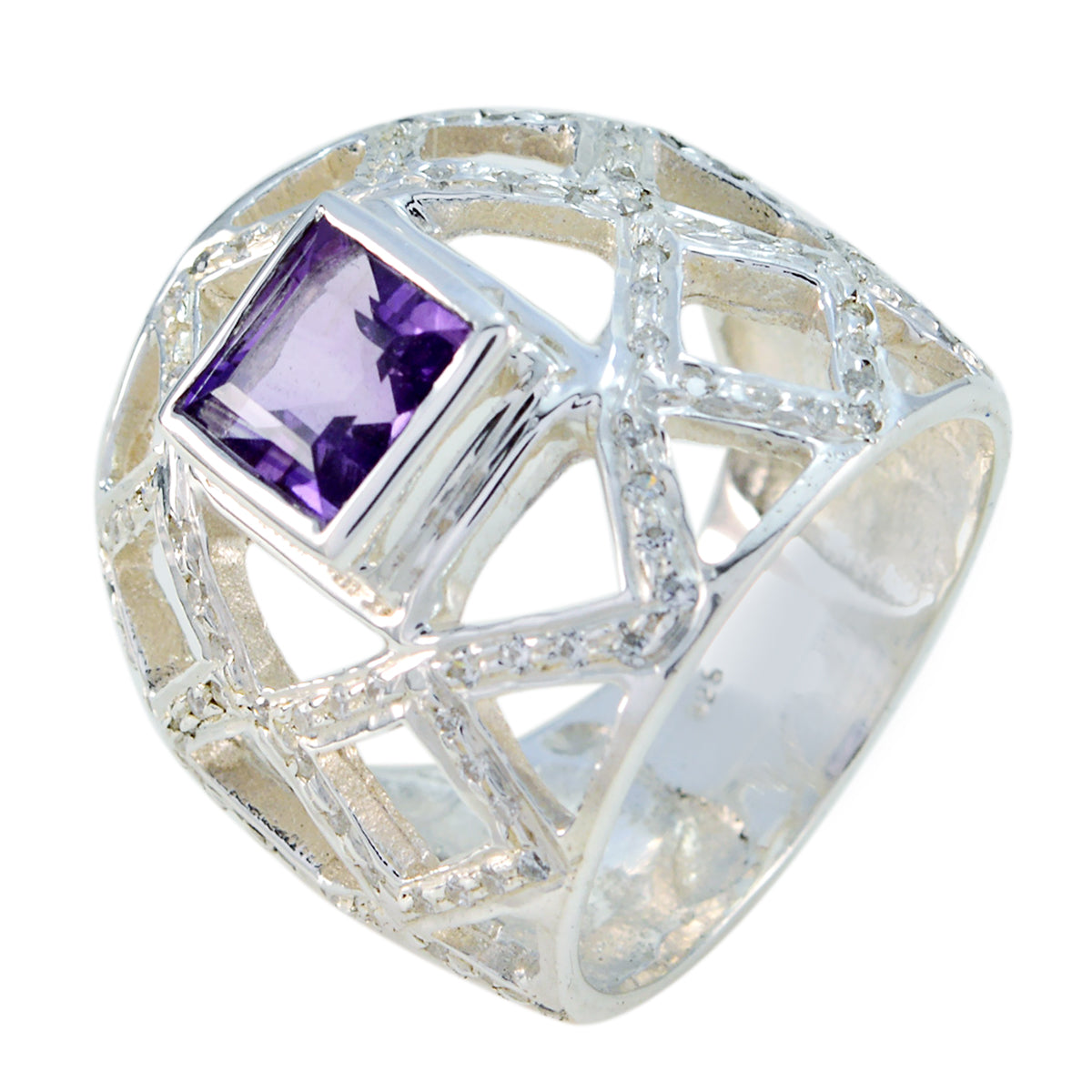 Amethyst Halo German Silver Purple Gemstones Essential  Abstract Ring Jewellery Huvudsaklig produktbild