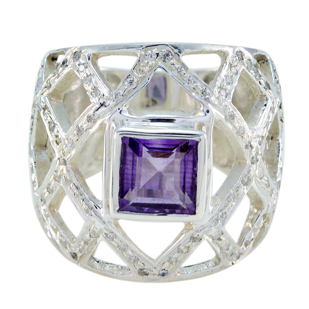 Amethyst Halo German Silver Purple Gemstones Essential  Abstract Ring Jewellery