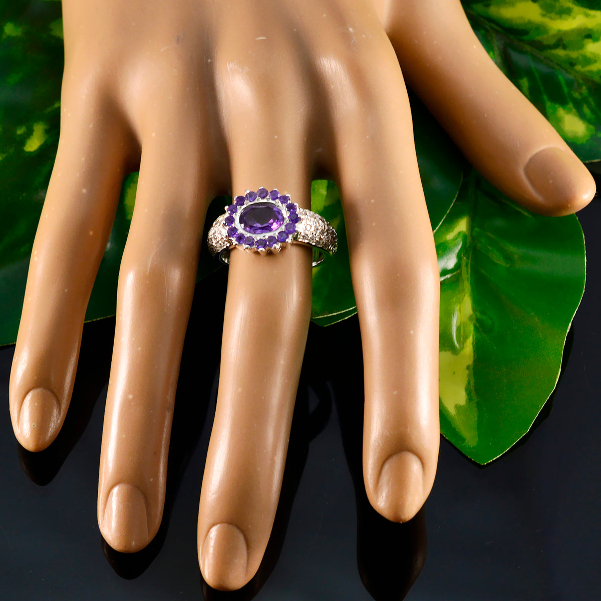 Amethyst Halo Russian 925 Sterling Silver Purple Gems Minimal Feminine Ring Jewellery