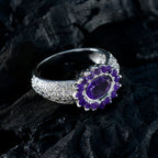 Amethyst Halo Russian 925 Sterling Silver Purple Gems Minimal Feminine Ring Jewellery