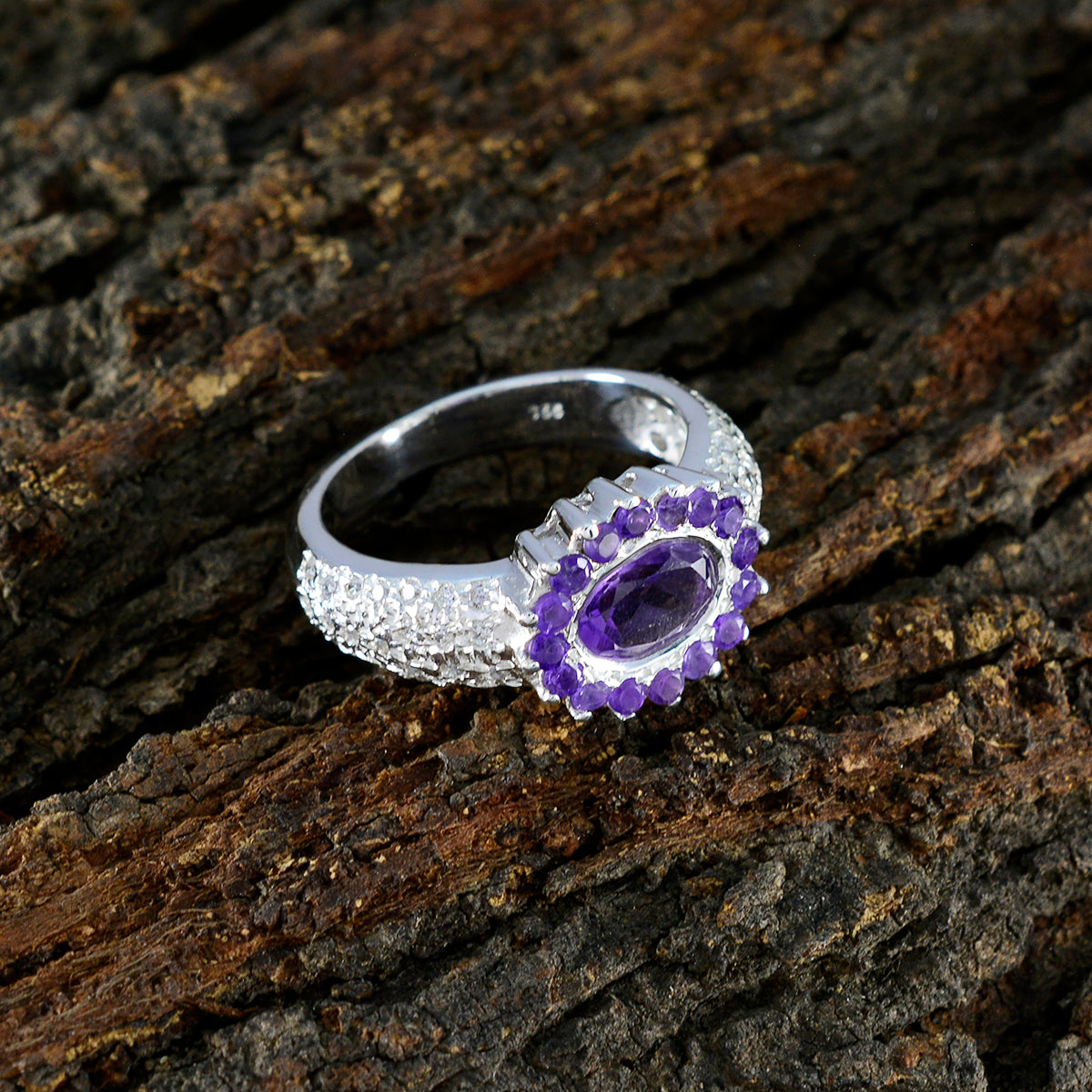 Amethyst Halo Russian 925 Sterling Silver Purple Gems Minimal Feminine Ring Jewellery