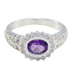 Amethyst Halo Russian 925 Sterling Silver Purple Gems Minimal Feminine Ring Jewellery