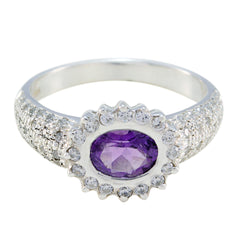 Amethyst Halo Russian 925 Sterling Silver Purple Gems Minimal Feminine Ring Jewellery