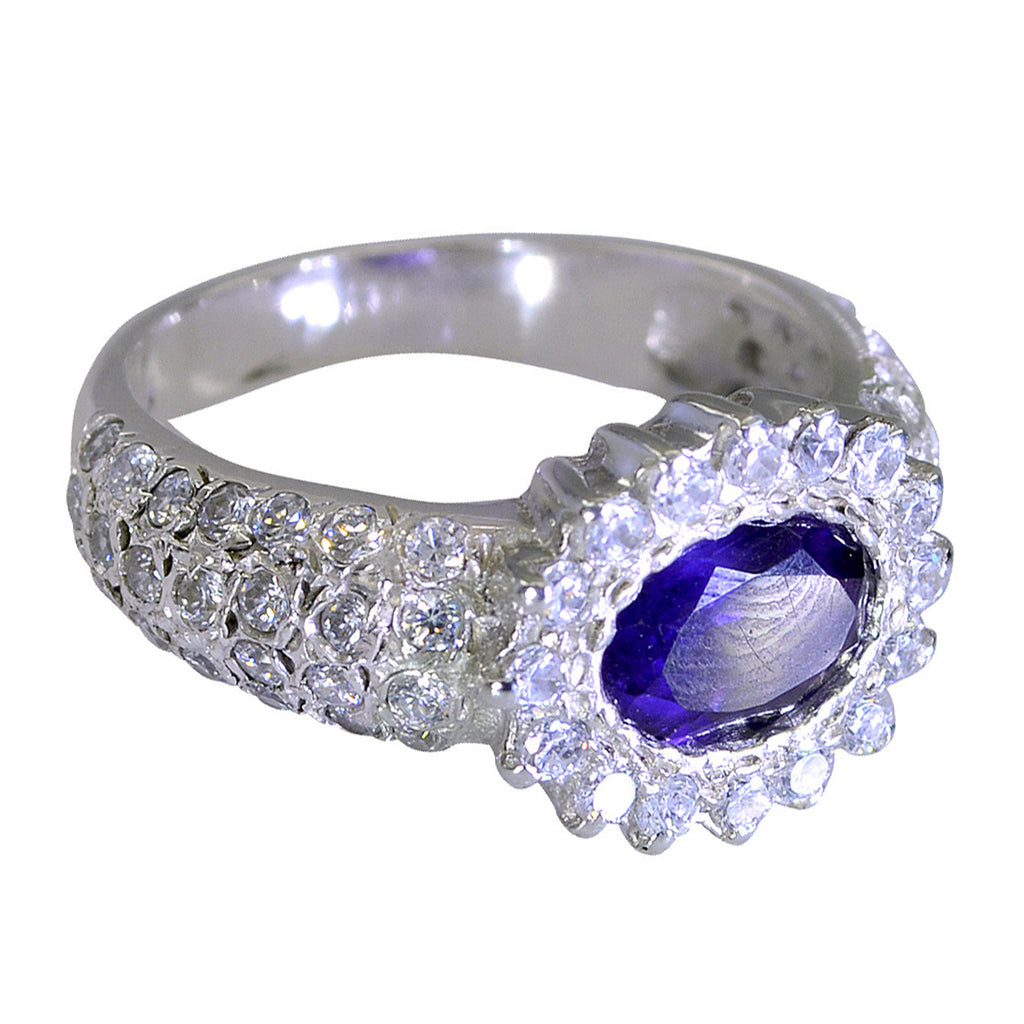Amethyst Halo Russian 925 Sterling Silver Purple Gems Minimal Feminine Ring Jewellery