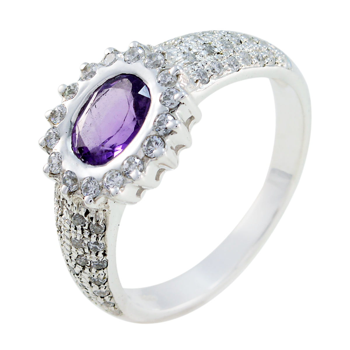 Amethyst Halo Russian 925 Sterling Silver Purple Gems Minimal Feminine Ring Jewellery