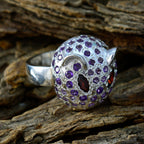 Amethyst Halo Egyptian 925 Sterling Silver Purple Gemstones Eye catching Abstract Ring Jewelry