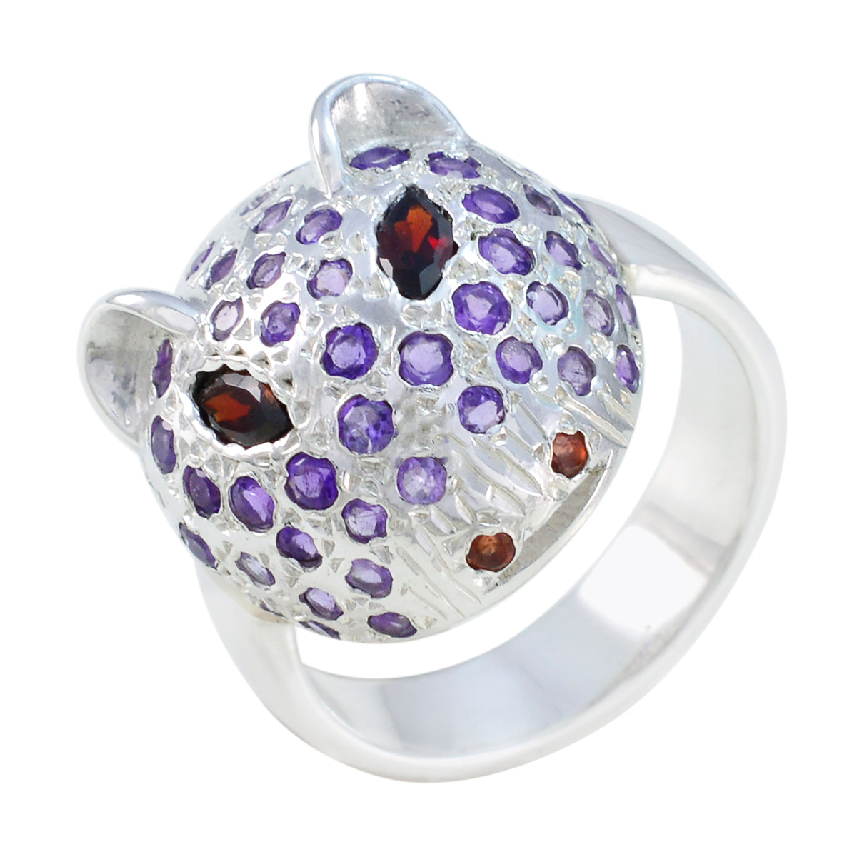 Amethyst Halo Egyptian 925 Sterling Silver Purple Gemstones Eye catching Abstract Ring Jewelry