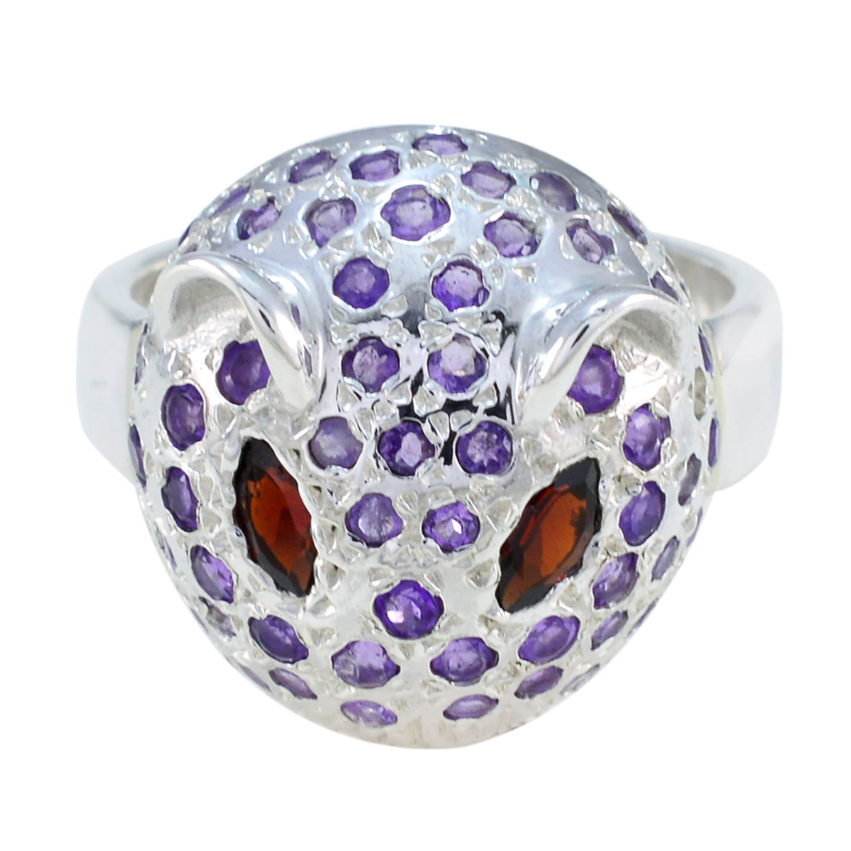 Amethyst Halo Egyptian 925 Sterling Silver Purple Gemstones Eye catching Abstract Ring Jewelry