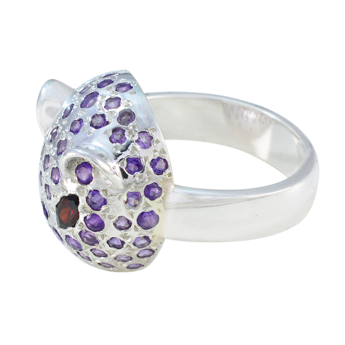 Amethyst Halo Egyptian 925 Sterling Silver Purple Gemstones Eye catching Abstract Ring Jewelry