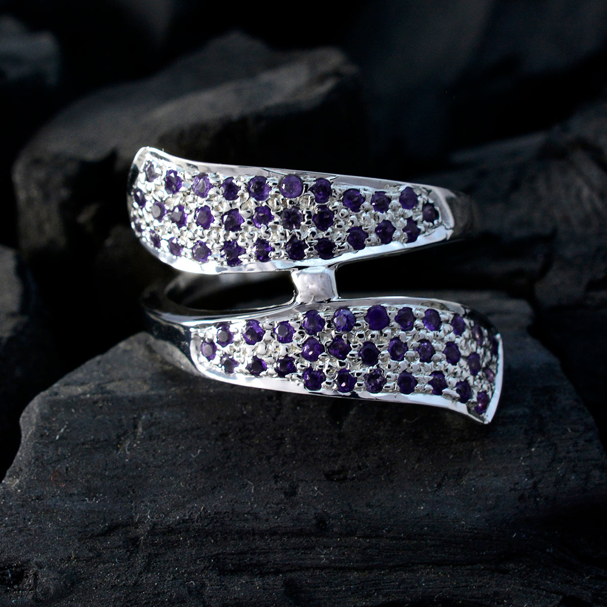 Amethyst Halo Spanish Silver Purple Gems Edgy Trendy Ring Jewellery