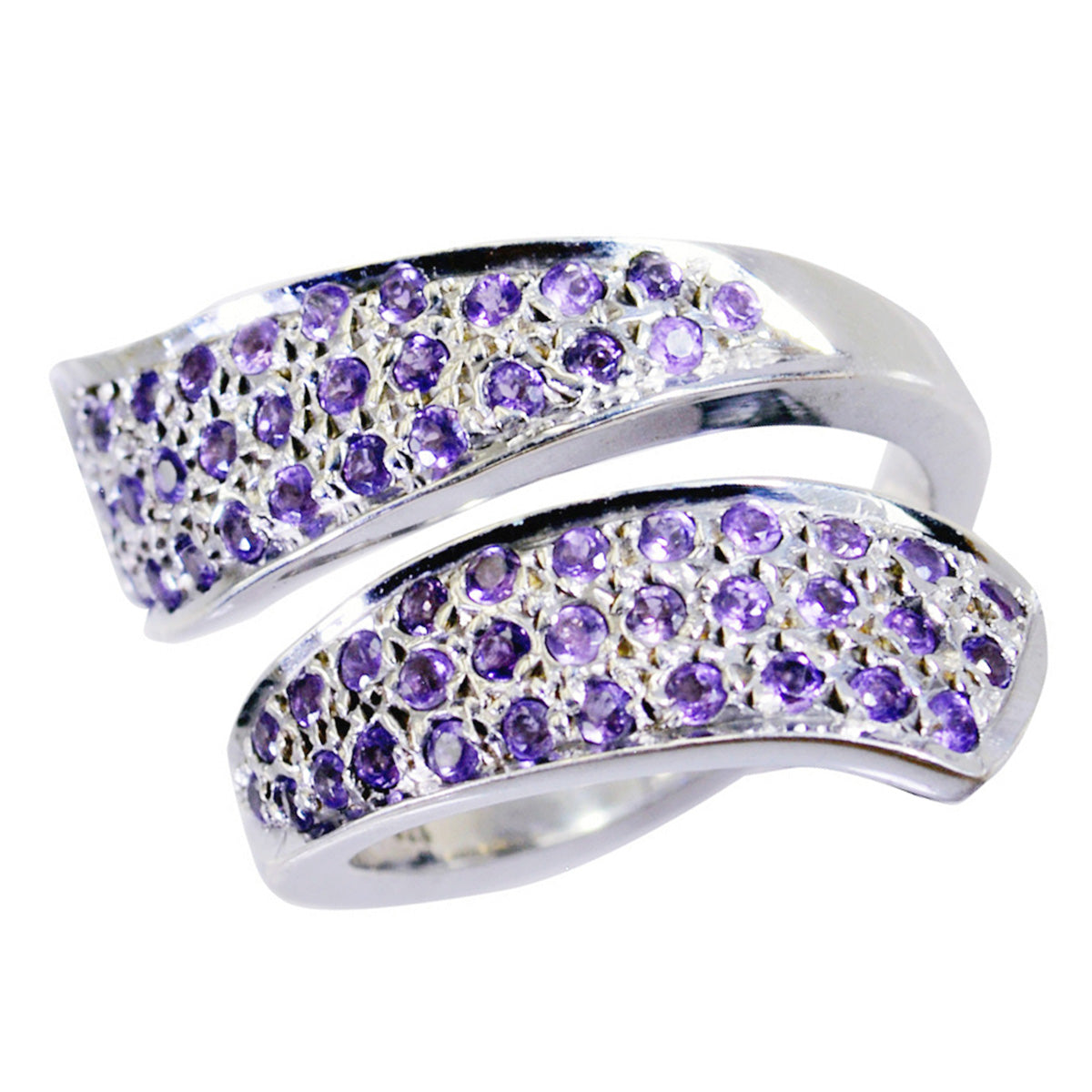 Bague tendance et tendance avec halo d'améthyste et pierres précieuses violettes en argent espagnol Image secondaire du produit