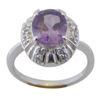 Amethyst Halo French Sterling Silver Purple Gemstone Slim Artisan Ring Jewelry