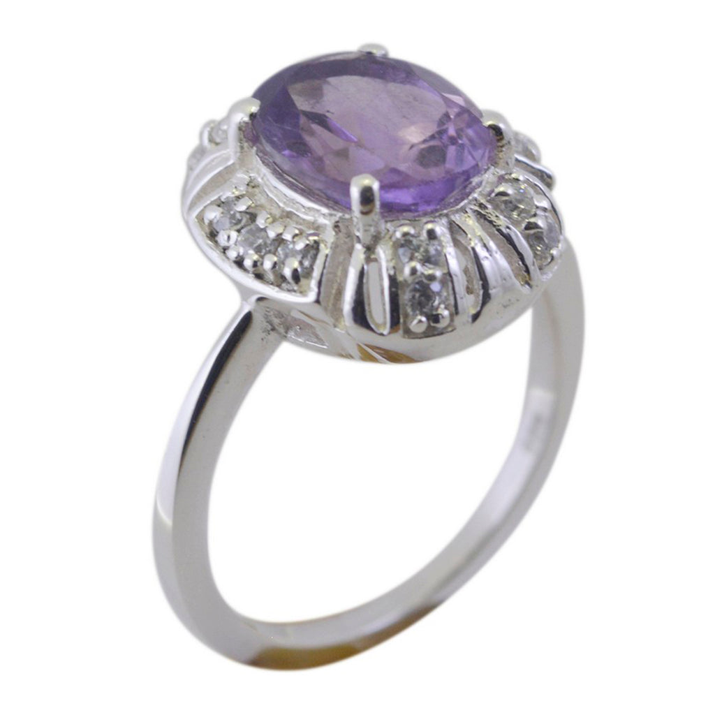 Amethyst Halo French Sterling Silver Purple Gemstone Slim Artisan Ring Jewelry