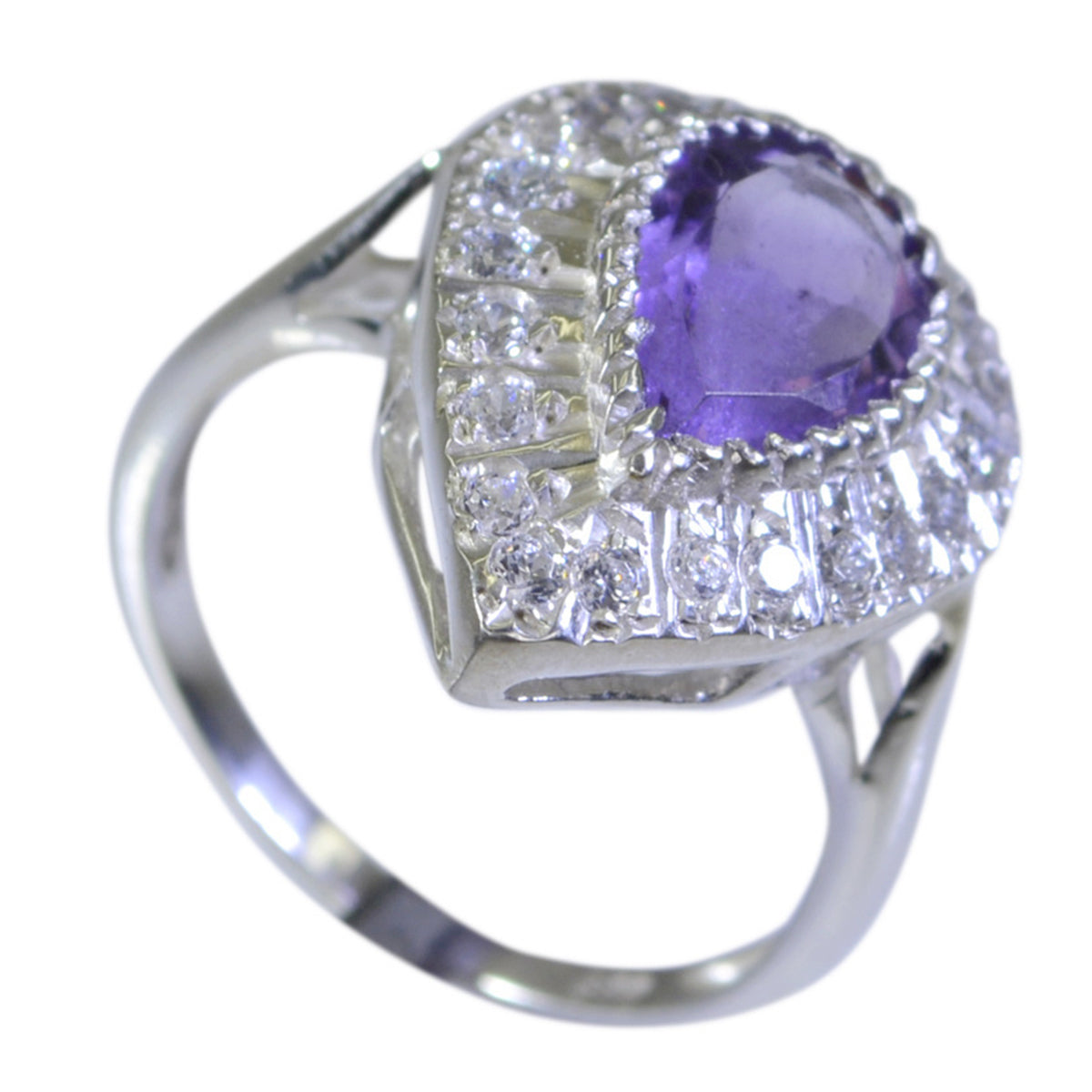 Amethyst Halo Moroccan Sterling Silver Purple Gems Tiny Love Ring Jewellery Image principale du produit