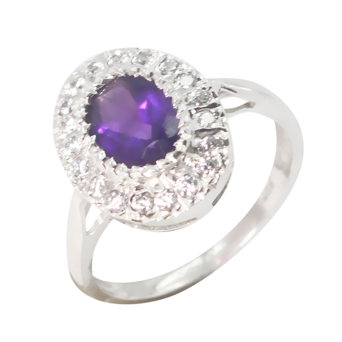Amethyst Halo Russian 925 Sterling Silver Purple Gemstone Slim Contemporary Ring Jewelry Image principale du produit