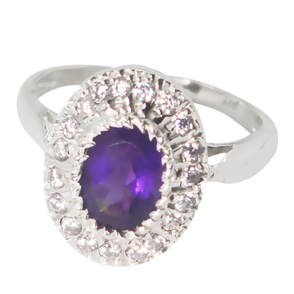 Amethyst Halo Russian 925 Sterling Silver Purple Gemstone Slim Contemporary Ring Jewelry