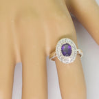 Amethyst Halo Russian 925 Sterling Silver Purple Gemstone Slim Contemporary Ring Jewelry