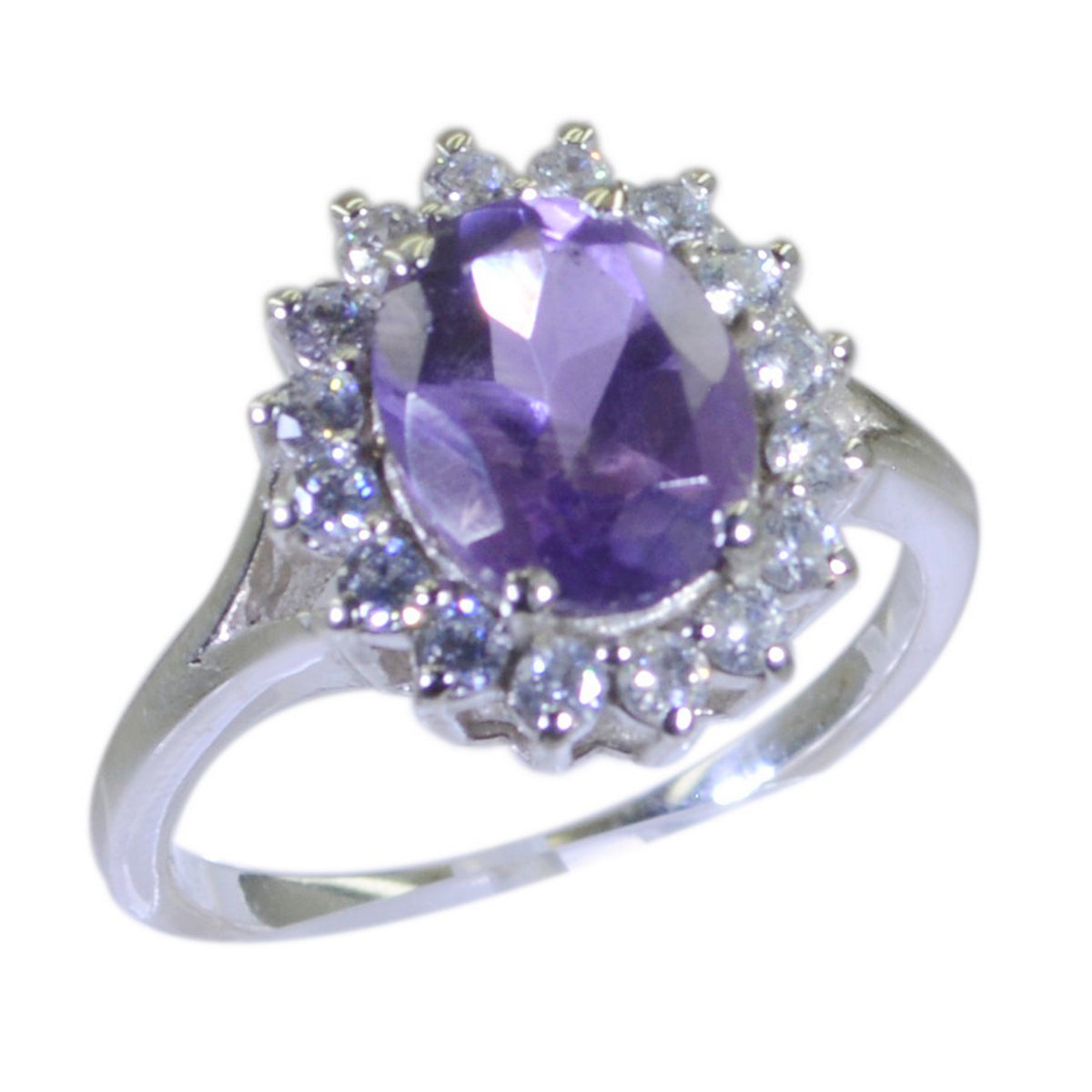 Amethyst Halo French Sterling Silver Purple Gemstones Classic Trendy Ring Jewelry