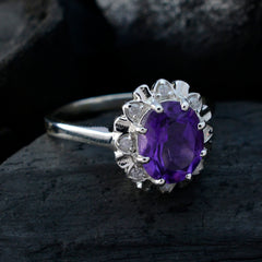 Amethyst Halo Indian 925 Sterling Silver Purple Gems Featherlight Boho Ring Jewellery