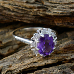 Amethyst Halo Indian 925 Sterling Silver Purple Gems Featherlight Boho Ring Jewellery
