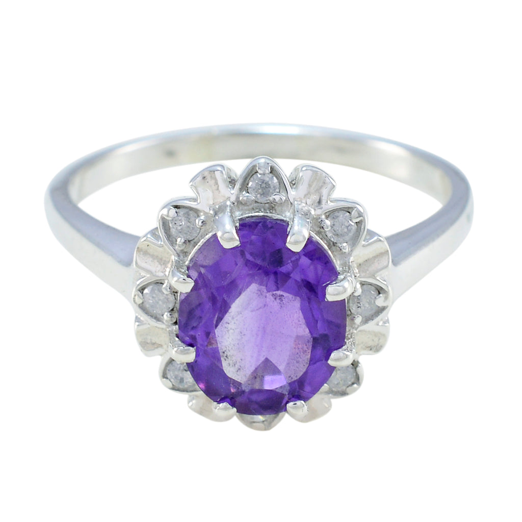 Amethyst Halo Indian 925 Sterling Silver Purple Gems Featherlight Boho Ring Jewellery
