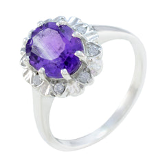 Amethyst Halo Indian 925 Sterling Silver Purple Gems Featherlight Boho Ring Jewellery