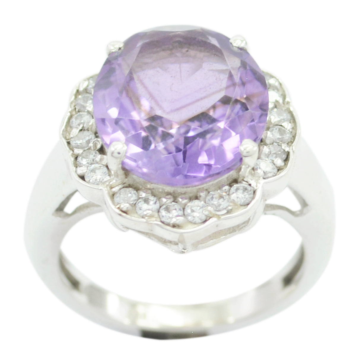 Amethyst Halo Russian 925 Silver Purple Gemstones Essential  Modern Ring Jewelry