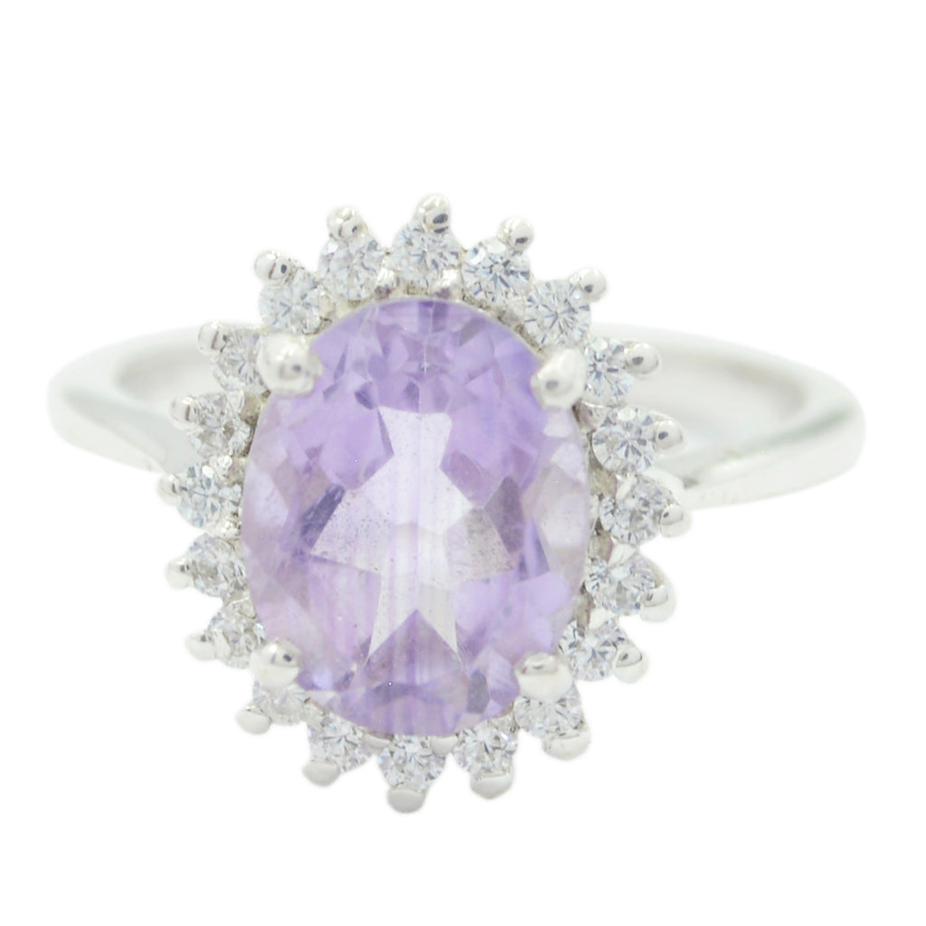 Amethyst Halo American 925 Silver Purple Gemstone Whisper thin Sophisticated Ring Jewellery