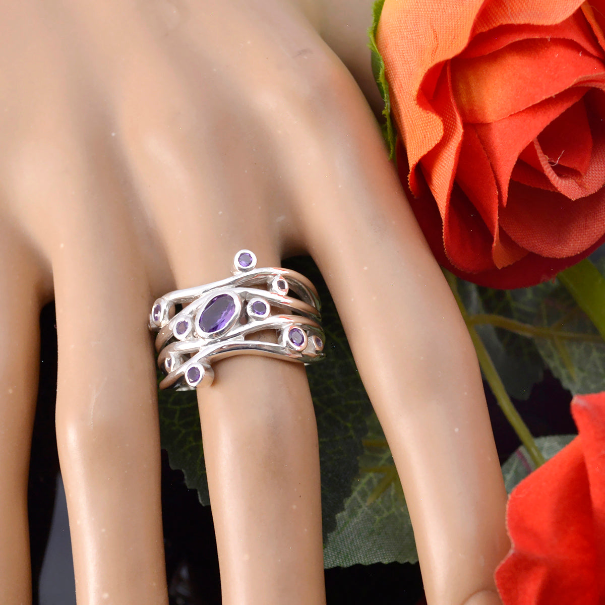 Bague marocaine en argent 925 avec péridots et pierres précieuses vertes, bijou tendance et accrocheur Image secondaire du produit