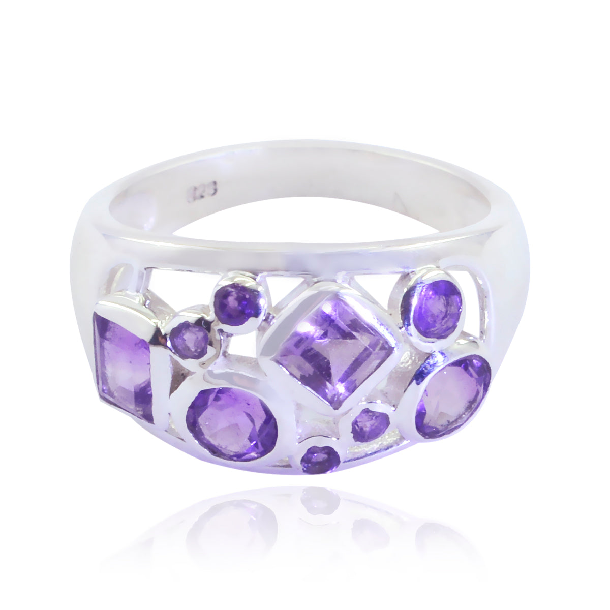 Amethyst quarter African 925 Sterling Silver Purple Gemstone Eye catching Contemporary Ring Jewellery Image principale du produit