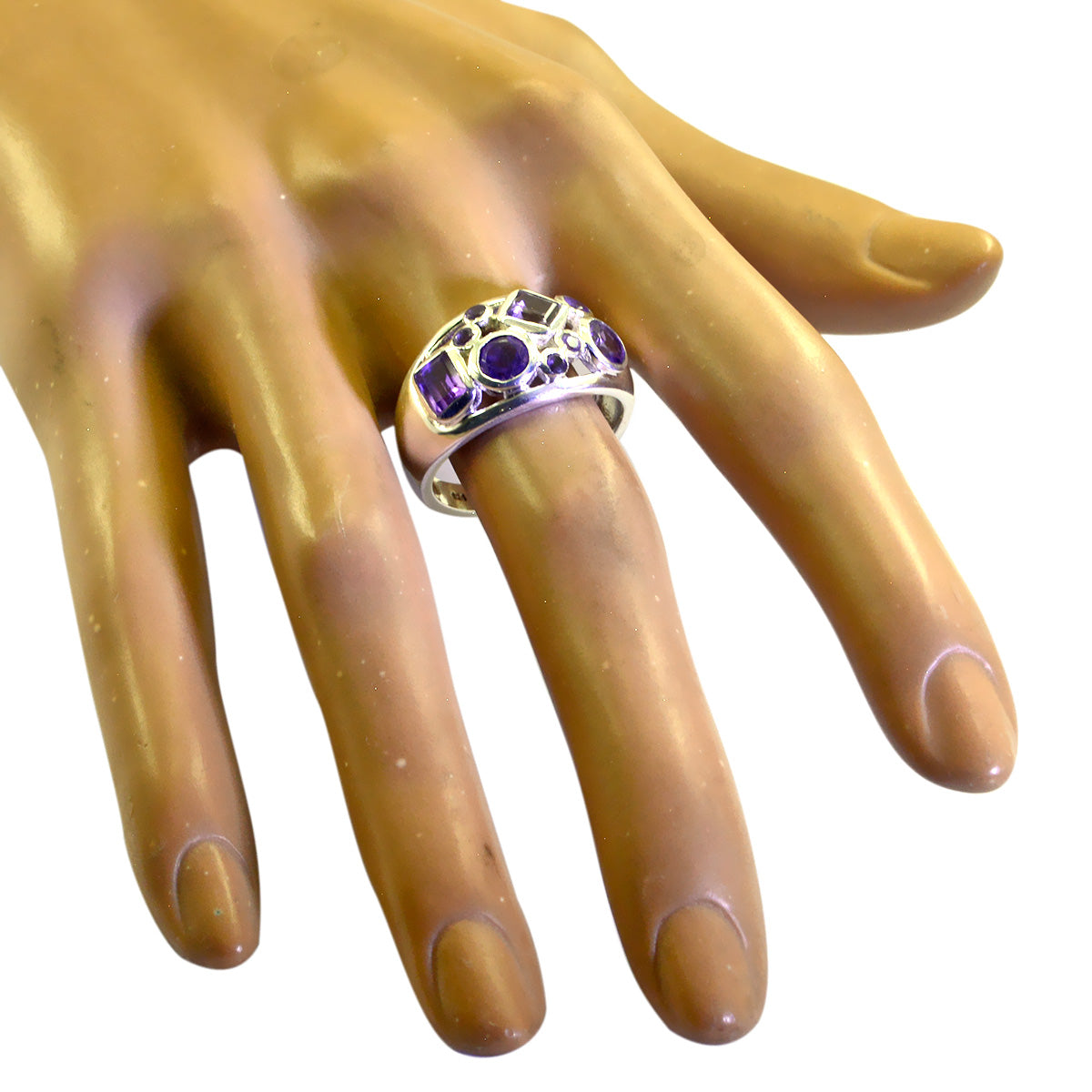 Bague contemporaine accrocheuse en argent sterling 925 avec un quart d'améthyste africaine et une pierre précieuse violette Image secondaire du produit