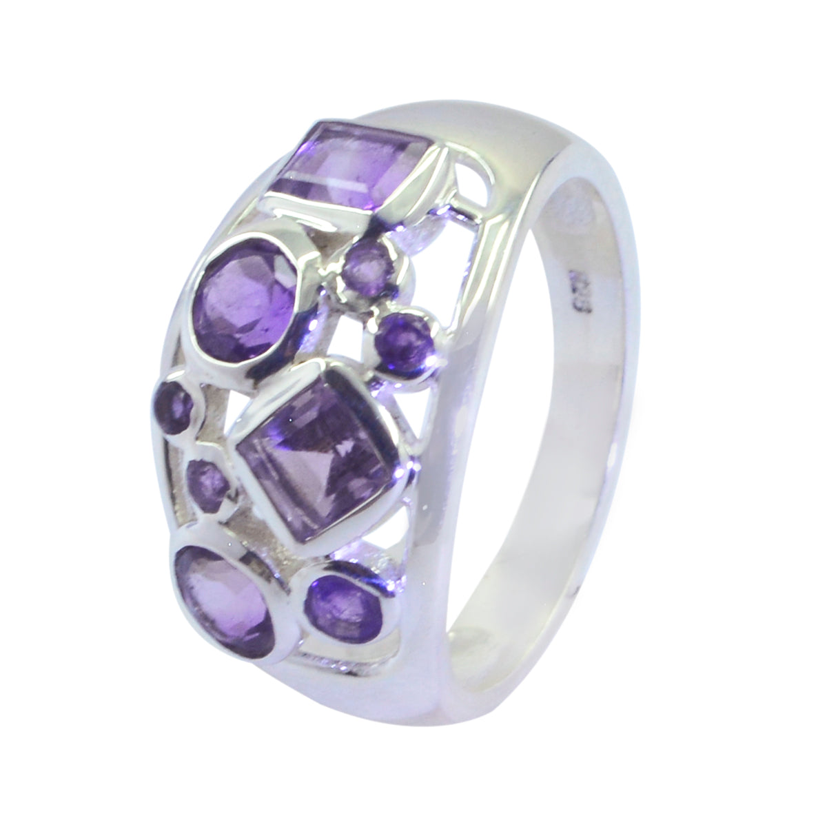 Amethyst quarter African 925 Sterling Silver Purple Gemstone Eye catching Contemporary Ring Jewellery