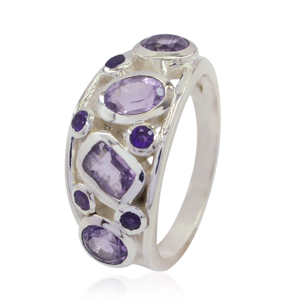 Amethyst Viertel Indischer Silber Lila Edelstein Klassischer Luxuriöser Ring Schmuck