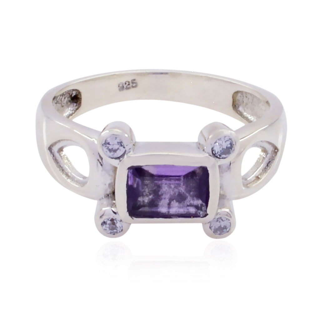 Amethyst Halo German 92.5 Silver Purple Gemstones Featherlight Boho Ring Jewelry