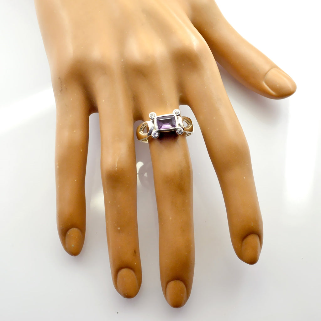 Amethyst Halo German 92.5 Silver Purple Gemstones Featherlight Boho Ring Jewelry