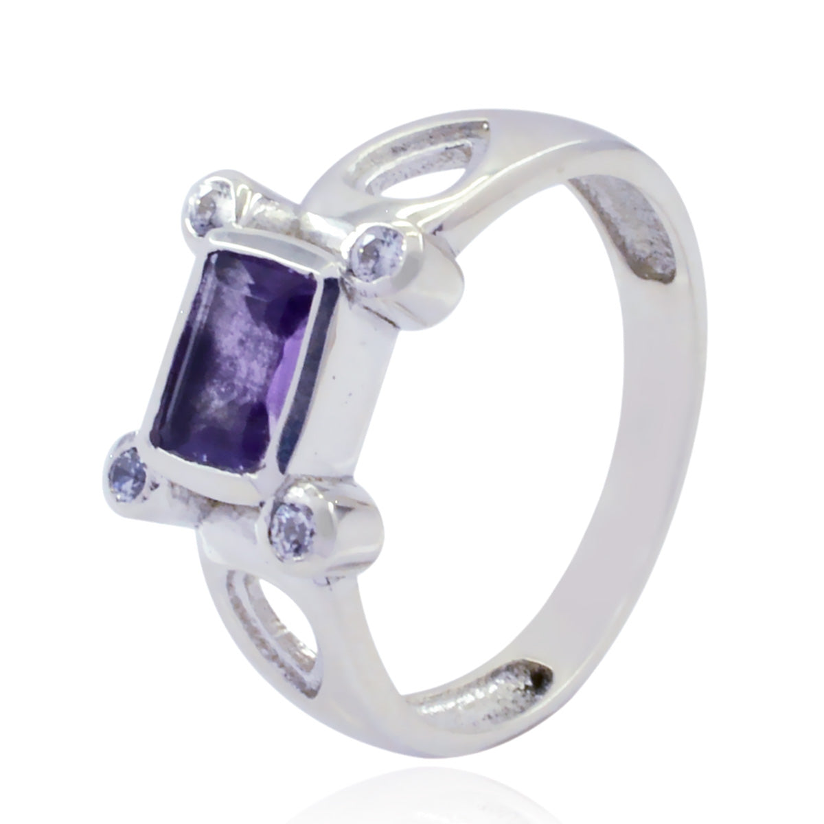 Amethyst Halo German 92.5 Silver Purple Gemstones Featherlight Boho Ring Jewelry