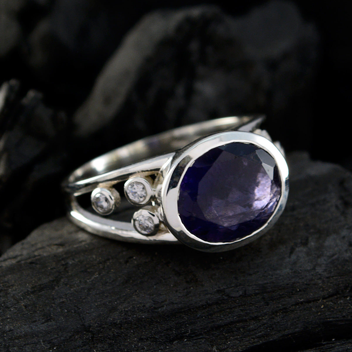 Amethyst Halo French Sterling Silver Purple Gemstone Classic Abstract Ring Jewelry