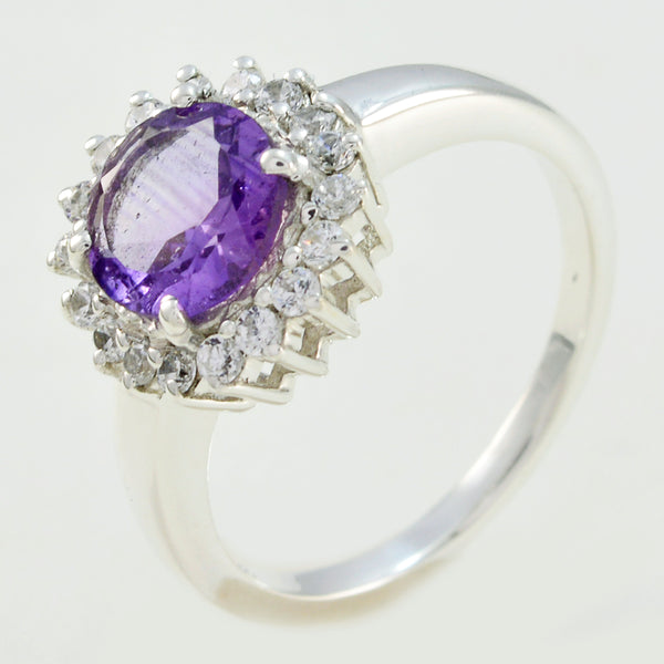 Amethyst Halo German 925 Silver Purple Gemstones Featherlight Romantic Ring Jewellery